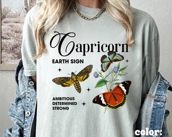 Capricorn Shirt Zodiac Moth Shirt Teenage Girl Butterfly Shirt Capricorn Gift Dark Academia Mystical Shirt Decembe Birthday January Birthday