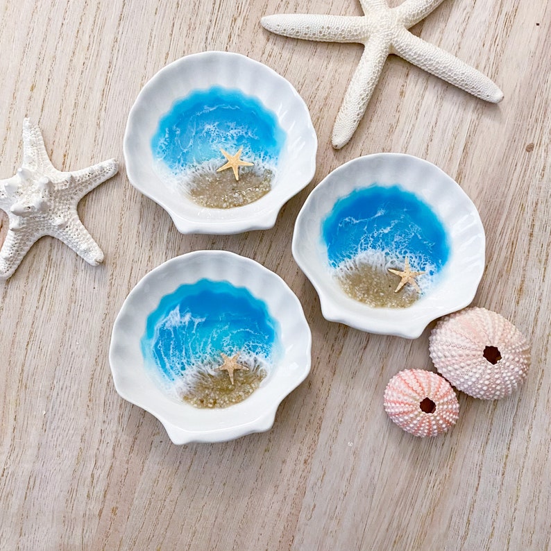 Scallop Shell Beach Resin Ring Bowl Handmade Ocean Resin Art image 6