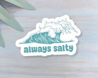 Salty Beach Waves Decal | Waterproof Vinyl Sticker || die-cut ocean stickers surf sticker summer coastal sticker beach aesthetic sticker