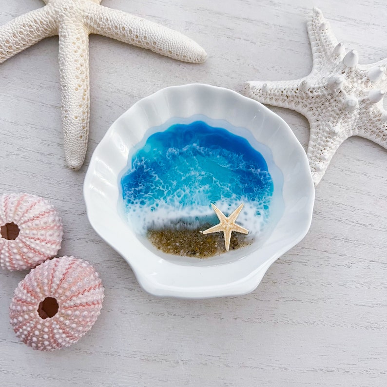 Scallop Shell Beach Resin Ring Bowl Handmade Ocean Resin Art image 2