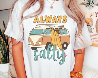 Salty Surfer Van Beach Bum Tee - Always Salty Van Shirt -Retro Vintage Summer Surf Tee - Comfort Colors Oversized Unisex Tee