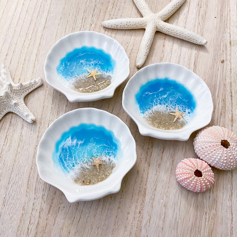 Scallop Shell Beach Resin Ring Bowl Handmade Ocean Resin Art image 3