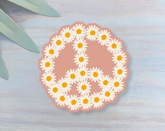 Mauve Daisy Peace Sign Decal | Waterproof Vinyl Sticker || die-cut floral peace sticker groovy hippie sticker trendy aesthetic sticker