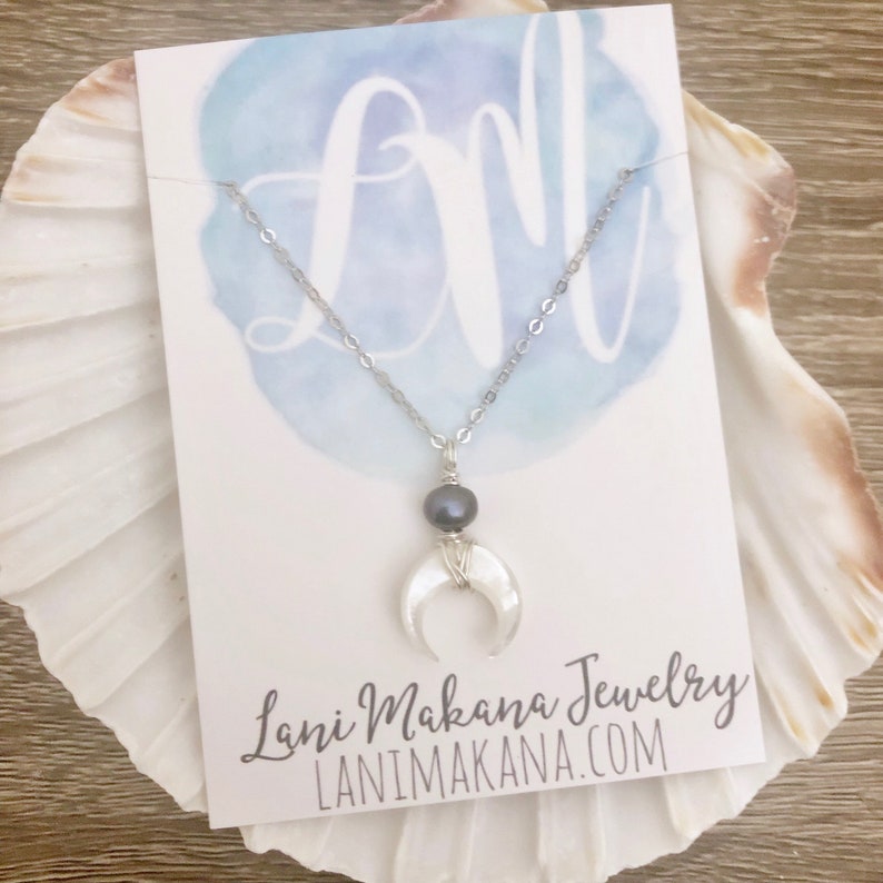 Crescent Pendant Necklace Black Pearl Jewelry Mother of Pearl Necklace Tiny Crescent Necklace Black Pearl Crescent Necklace