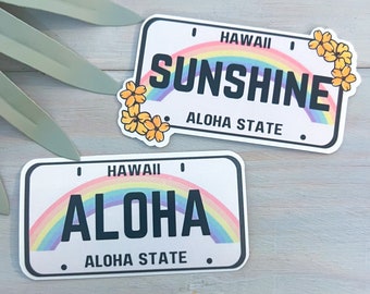 Hawaiian License Plate Decal | Waterproof Vinyl Sticker || ocean stickers surf sticker summer coastal sticker beach aesthetic sticker