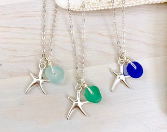 Sea Glass Starfish Beach Charm Necklace