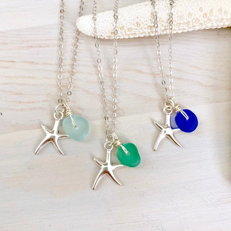 Sea Glass Starfish Beach Charm Necklace image 1