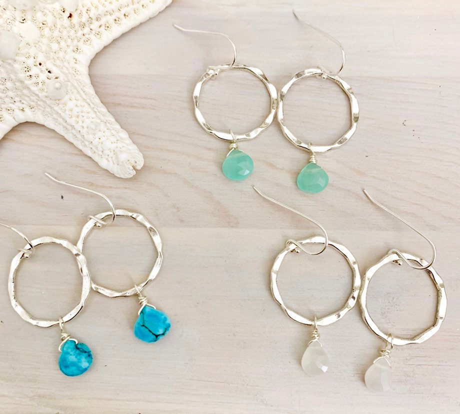 Gemstone Hoop Earrings Beach Hoop Earrings Turquoise Hoop Etsy