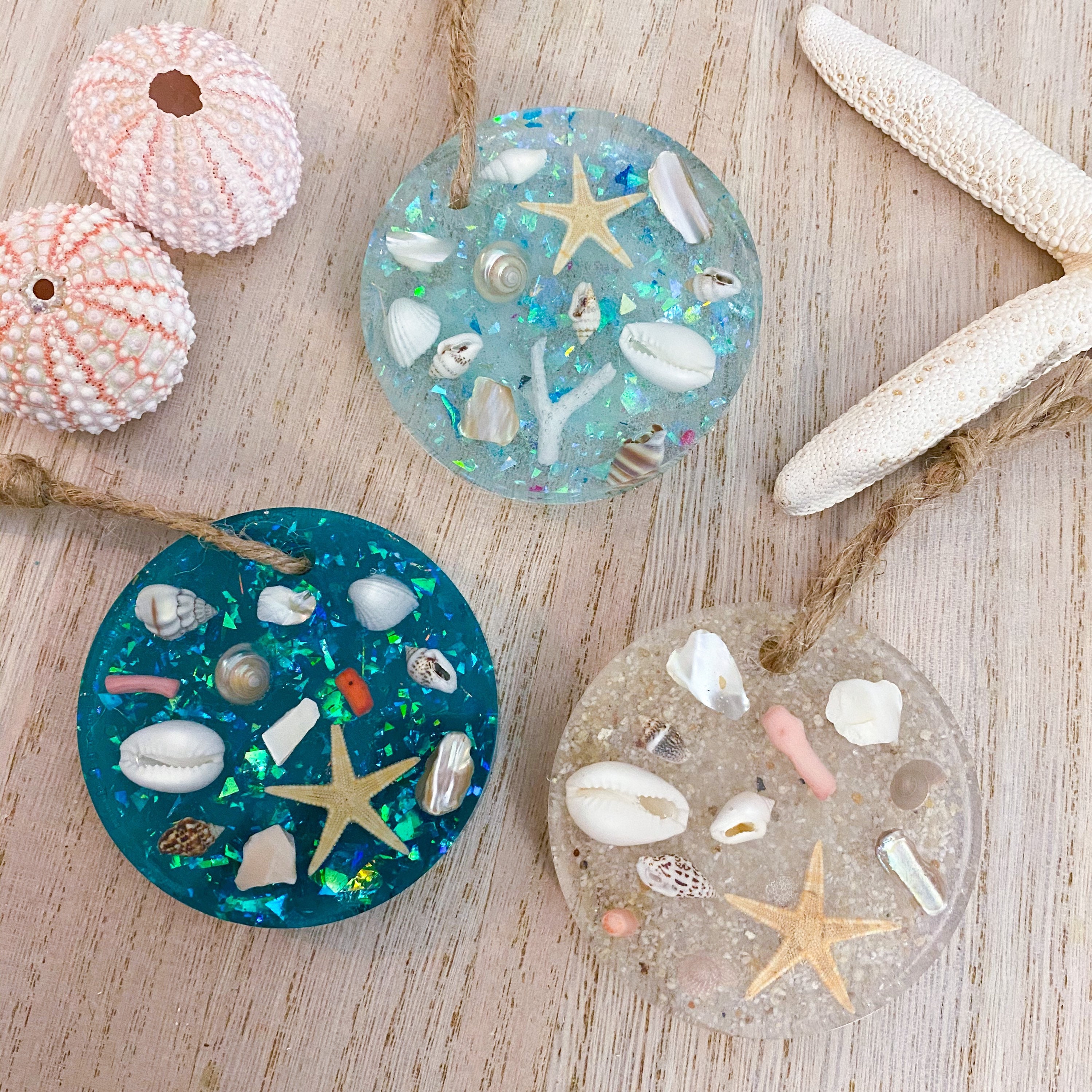 Beach Resin Christmas Ornament Seashell Ornament Coastal Etsy