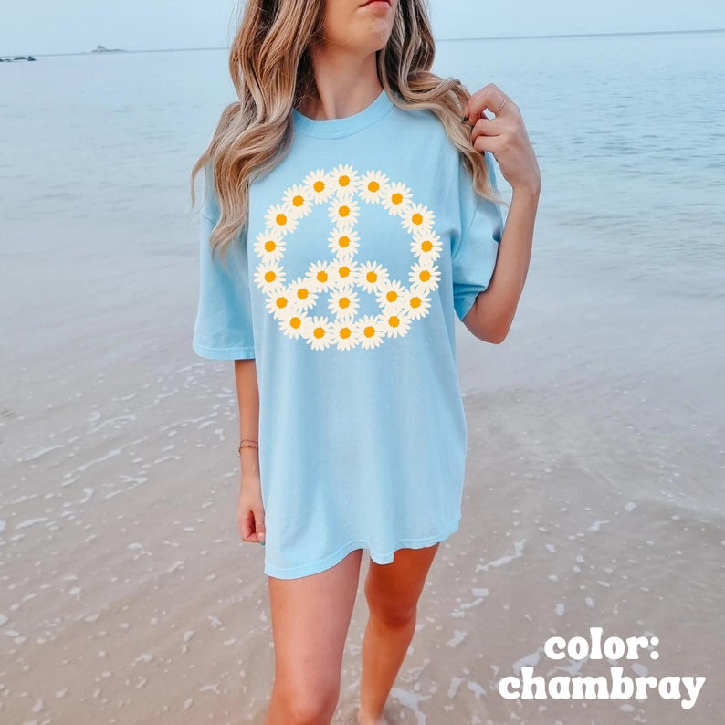 Daisy Peace Sign Shirt Boho Daisy Shirt Aesthetic Shirt Cottage Core shirt Comfort Colors Wildflower Shirt Dandelion Shirt Preppy Stuff image 3