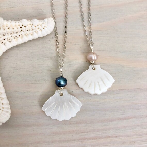 Black Pearl Seashell Necklace Mother of 