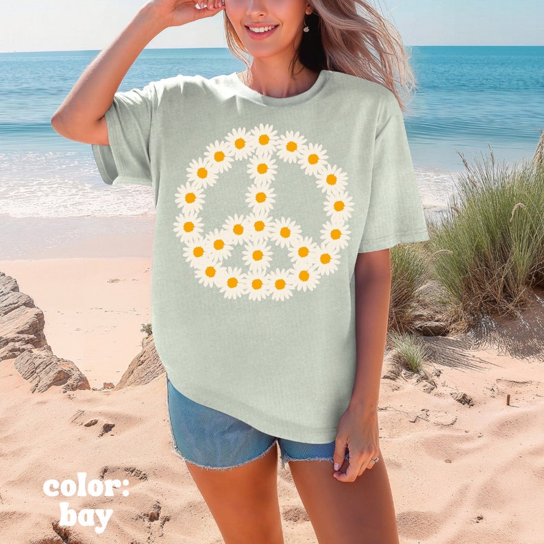 Daisy Peace Sign Shirt Boho Daisy Shirt Aesthetic Shirt Cottage Core shirt Comfort Colors Wildflower Shirt Dandelion Shirt Preppy Stuff image 2