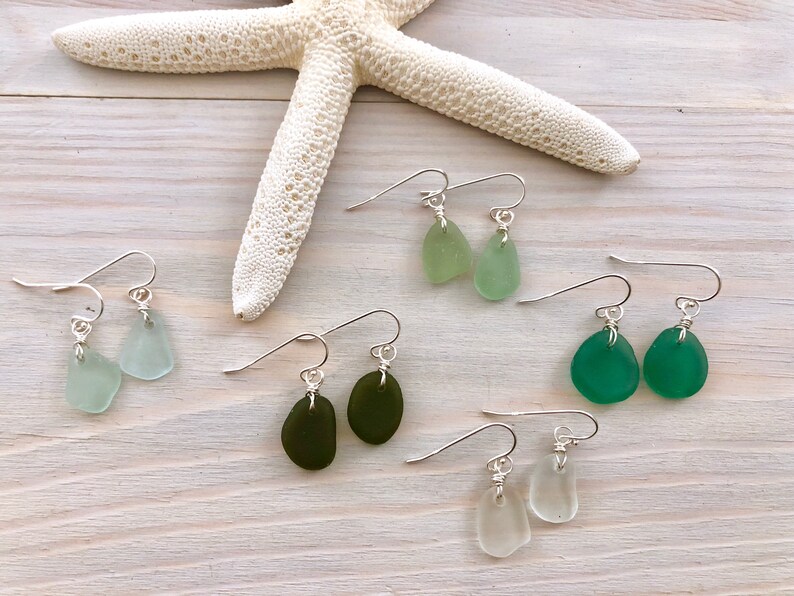 Sea Glass Earrings Beach Glass Earrings Seaglass Jewelry Seaglass Dangle Earrings Beach Earrings Aqua Sea Glass Genuine Sea Glass