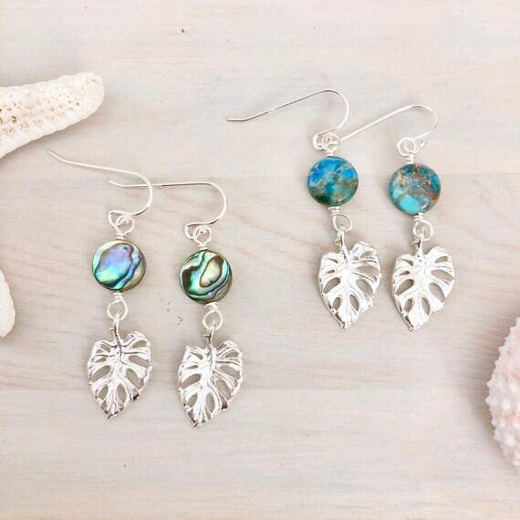 Monstera Earrings Monstera Leaf Jewelry Abalone Shell | Etsy