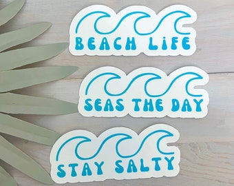 Beach Waves Decal | Waterproof Vinyl Sticker || die-cut ocean stickers surf sticker summer coastal sticker beach aesthetic sticker