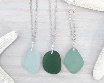Sea Glass Necklace - Beach Glass Necklace - Sea Glass Jewelry - Beach Wedding Jewelry - Beach Bridesmaid Necklace - Mermaid Jewelry -Genuine