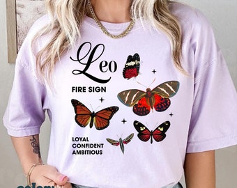 Leo Shirt Zodiac Moth Shirt Teenage Girl Gifts Butterfly Shirt Leo Gift Dark Academia Mystical Shirt July Birthday August Birthday Astrology