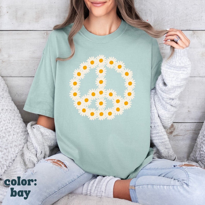 Daisy Peace Sign Shirt Boho Daisy Shirt Aesthetic Shirt Cottage Core shirt Comfort Colors Wildflower Shirt Dandelion Shirt Preppy Stuff image 1