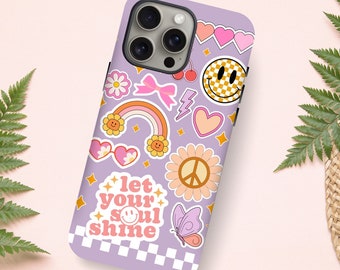 Retro Preppy Collage Phone Case VSCO Coconut Girl Good Vibes Smiley Face Y2K Happy Summer Phone Case Iphone Samsung Pixel Cell Phone Case