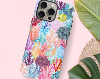 Coral Reef Tropical Phone Case Hawaiian Coconut Girl Beachy Ocean Inspired Style Preppy Phone Case Iphone Samsung Pixel Cell Phone Case