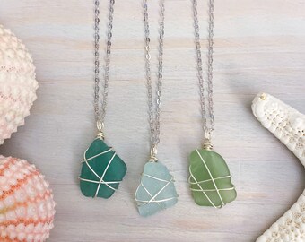 Wire Wrapped Genuine Sea Glass Necklace