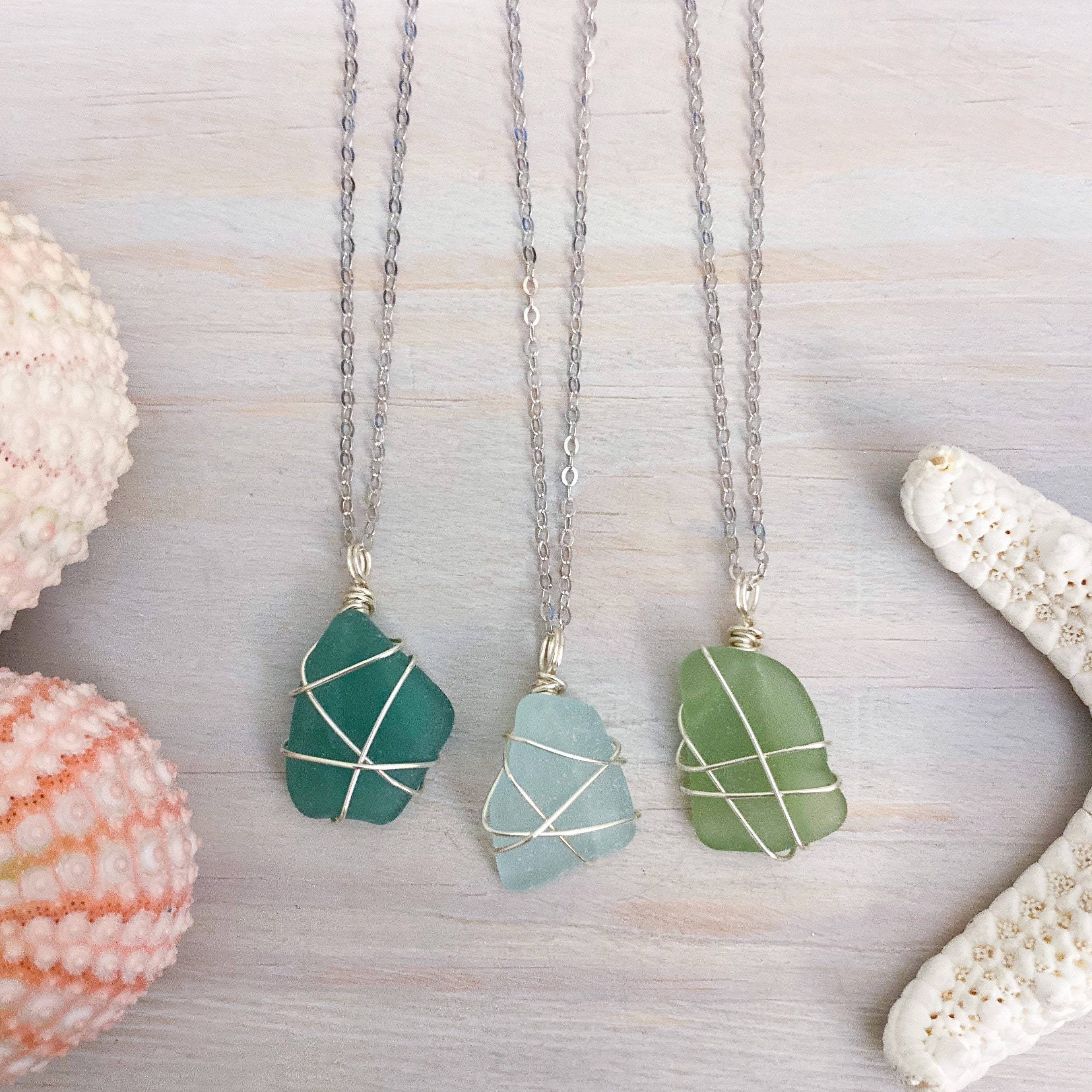Wire Wrapped Genuine Sea Glass Necklace Etsy