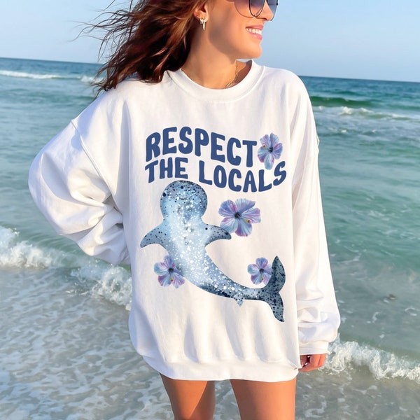 Whale Shark Shirt Coconut Girl Beachy Sweatshirt Respect The Locals Ocean Inspired Style Ocean Animals Shirt Hibiscus Shirt Hawaii Shirt