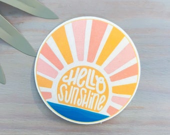 Hello Sunshine Decal | Waterproof Vinyl Sticker || die-cut ocean stickers surf sticker summer coastal sticker beach aesthetic sticker