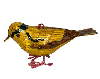 Vintage Hand Crafted Wheat Straw Wire Feet Bird Hanging Ornament