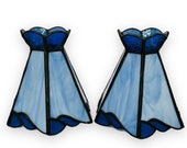 Vintage Blue Slag Six-Panel Stained Glass Parlor Style Lamp Shades