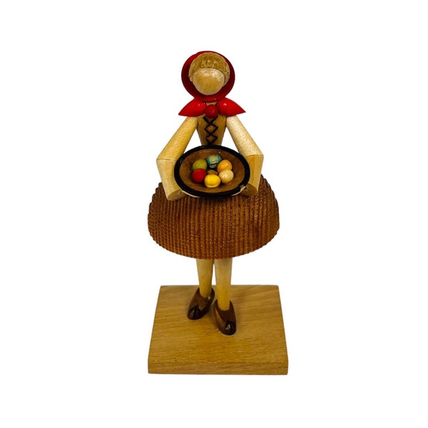 Vintage S. Sitarski & J. Fedorowicz Polish Carved Wood Folk Art Farm Girl With Eggs