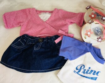 Build a Bear Black /& Pink Plaid Top with Band Belt