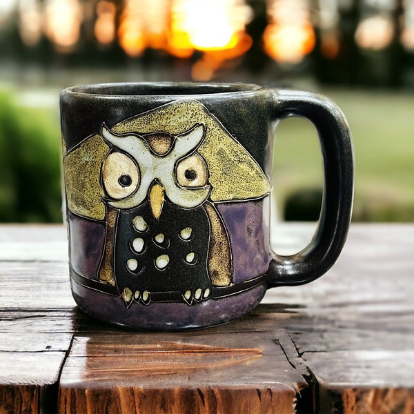 Mara Mexico Folk Art Owl Heavy Stoneware Pottery Mug