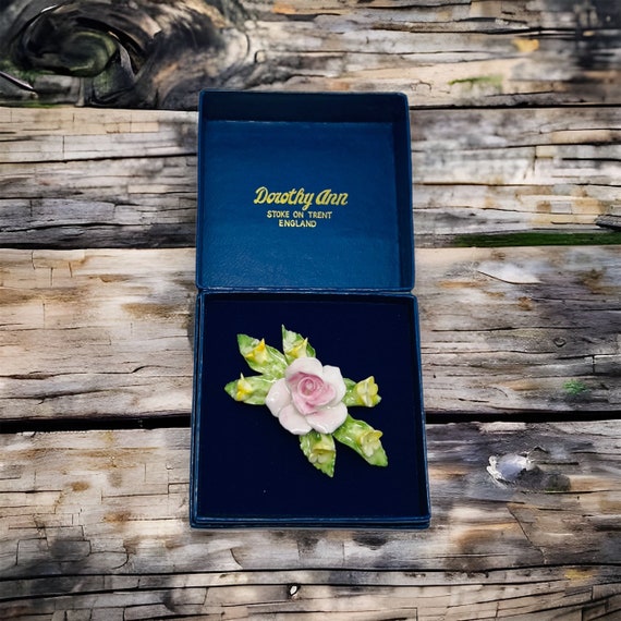 Dorothy Ann  Bone China Cabbage Rose Floral Brooc… - image 1