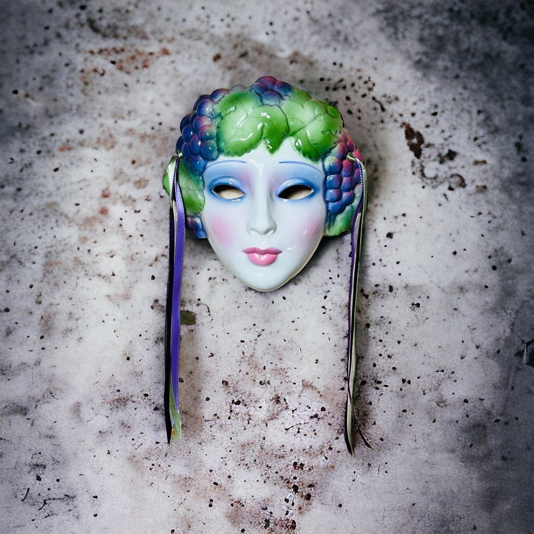 1980s About Face Clay Art Grape Leaf Harlequin Mask Wall Hanging Etsy