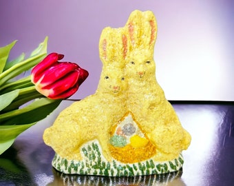 Teena Flanner Paper Mache Yellow Easter Bunnies Figurine