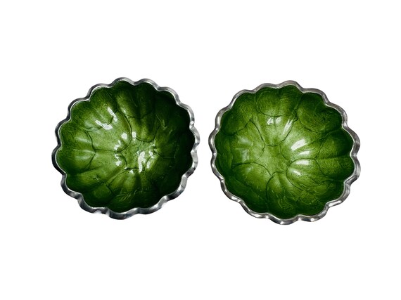 Julia Knight Peony Trinket Dish Pair 4" Kiwi Green - image 2