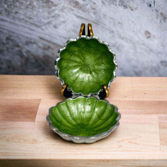 Julia Knight Peony Trinket Dish Pair 4" Kiwi Green - image 1