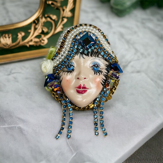 Art Deco Style Vintage Rhinestone Flapper Girl Brooch Signed by Artist Etsy