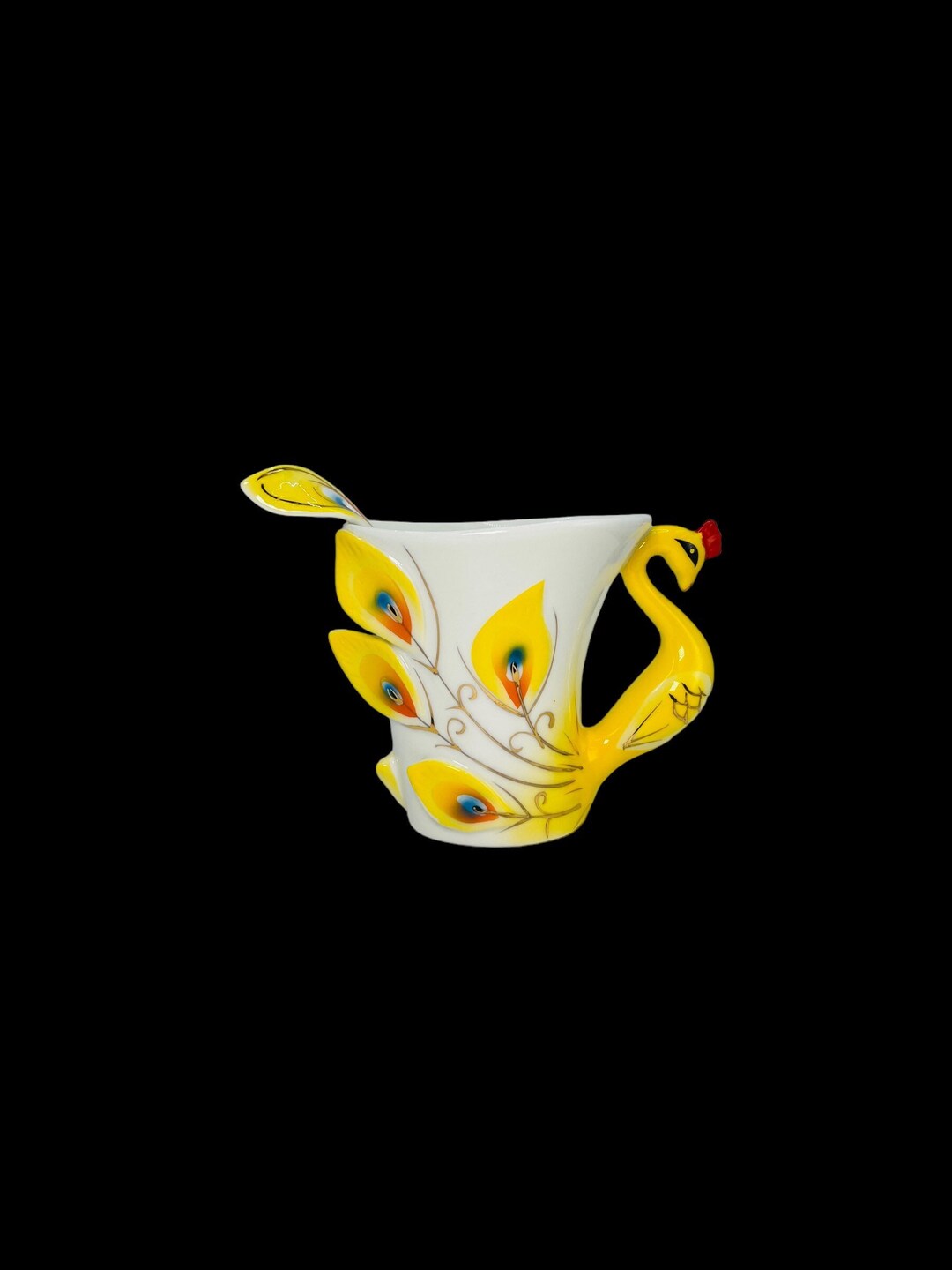 Franz Style Porcelain Yellow Peacock Teacup With Matching Etsy