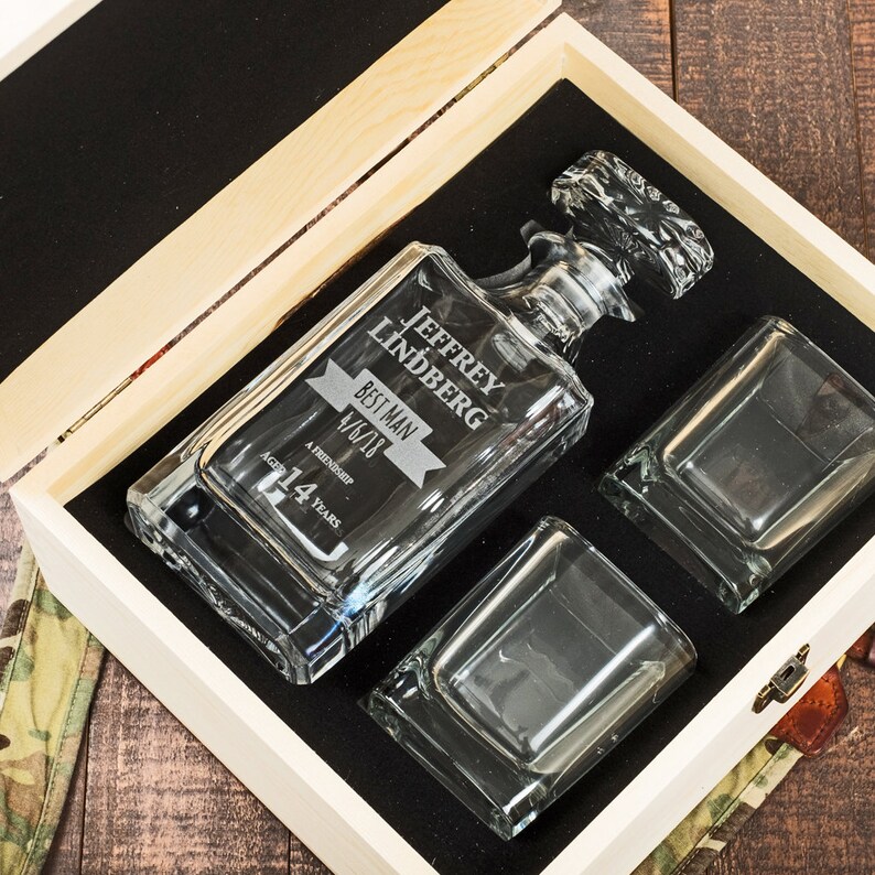 Custom Groomsmen Whiskey Decanter Gift Box Set Personalized Etsy