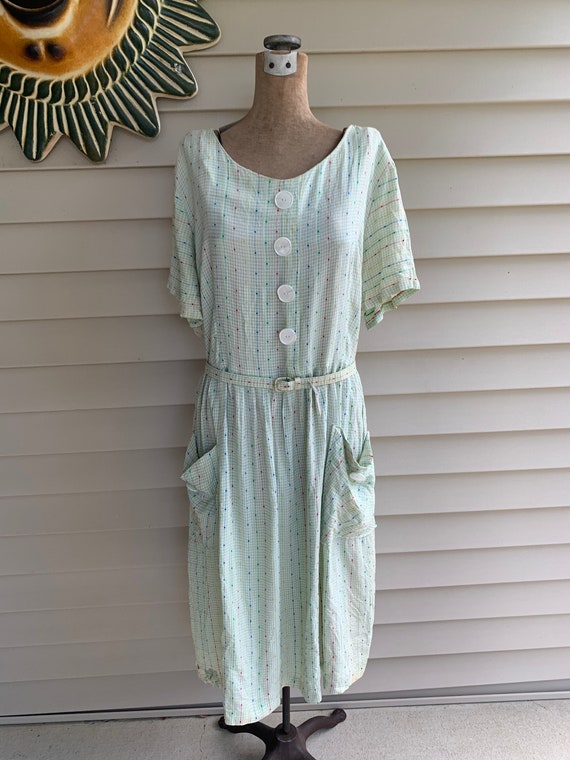 Vintage 1930s 40s Cotton Gingham Ribbon Casual Far