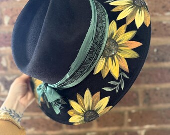 H13 Hat Fedora /Explorer Vibrant Yellow Floral Hand-painted Yellow Fedora, Floral Western Rancher Hat - Etsy main image 4