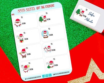 African American Santa gift tags, black santa Christmas labels for gifts, cute gift tag stickers for kids, cute labels for presents, best