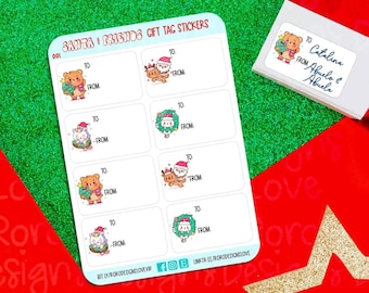 Cute Santa gift tags for packages, black santa Christmas labels for gifts, cute gift tag stickers for kids, cute labels for presents, best