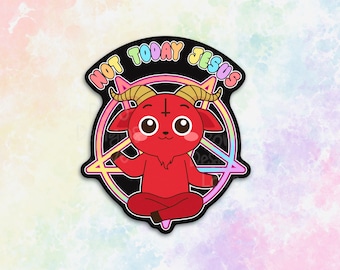 Not Today Jesus sticker for water bottle, cute Baphomet sticker for journal, irreverent stickers, atheist decal, funny laptop stickers for