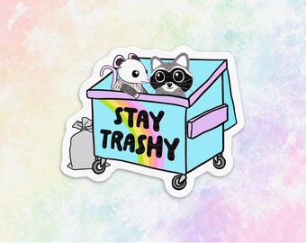 Stay trashy raccoon sticker for water bottle, opossum sticker funny gifts for best friend, trash panda sticker for adults, possum gifts