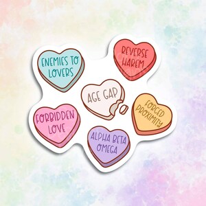 Romance tropes sticker, smut stickers for laptop, candy hearts reader gifts, enemies to lovers fanfiction sticker, book journal stickers