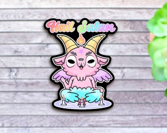 Hail Satan sticker, funny cute baphomet sticker for water bottle, funny laptop decal, best friend birthday gift for her, best seller 2023