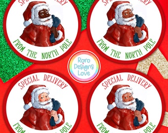 Santa Claus stickers for gifts, special delivery sticker, cute labels for presents, diverse santa stickers, Christmas package